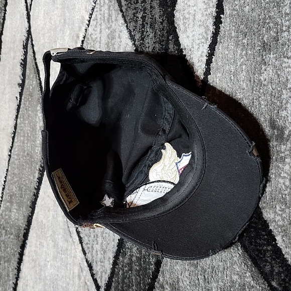 EMBROIDERED FOOTBALL ANGEL WINGS STARS DISTRESSED RHINESTONES CADET CAP HAT - Picture 12 of 15